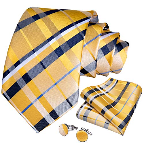 Image of DiBanGu Extra Long Tie for Men 63 inch XL Silk Necktie Set | Pocket Square and Cufflinks, Big and Tall, Jacquard Woven, Gift Box, Paisley /Plaid /Solid /Striped, for Weddinng Party Business