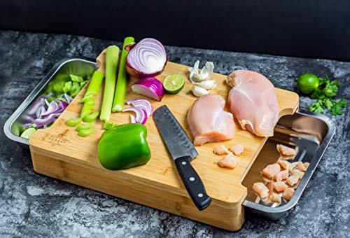 Ecozoi Bamboo Cutting Board With Containers, Large Wood Cutting Board With Slide Out Trays, Eco Friendly Space Saver And Non Slip Chopping Board, Wooden Butcher Block With Pull Out Drawers #TOP1