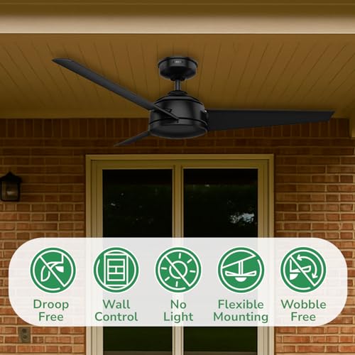 Image of Hunter Trimaran, Outdoor or Indoor, Ceiling Fan, 52 inch, Matte Black