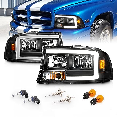 AmeriLite for Dodge 1997-2004 Dakota / 98-03 Durango C-Type LED Tube Black Replacement Headlight Set - Passenger and Driver Side