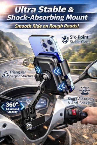 Image of Bike Phone Holder for Handlebar, One-Touch Lock Mobile Mount, 360 Rotatable Motorcycle Phone Holder, Shockproof Anti-Slip Clamp for 4-6.9 Inch Smartphones, Bicycle & Scooter (BS-02)