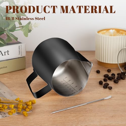 Image of Amrules Milk Frothing Pitcher 20oz Frother Cup Barista Tools, Black