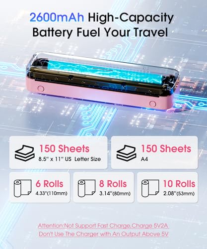 Phomemo Portable Printers Wireless for Travel, Thermal Inkless Bluetooth Mobile Printer Support 8.5'' x 11'' US Letter,Compatible with Phone & Laptop for Home,Office,Travel,with 1 Case