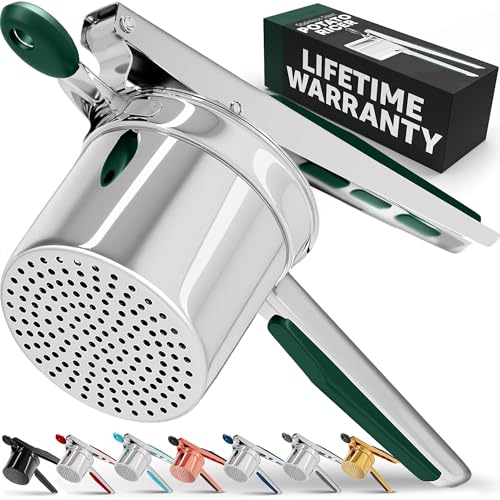 Image of PriorityChef Large 15oz Potato Ricer, Heavy Duty Stainless Steel Potato Masher and Ricer Kitchen Tool, Press and Mash Kitchen Gadget For Perfect Mashed Potatoes - Everytime, Green