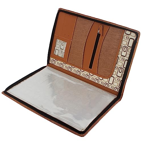 Image of Professional PU Leather Multipurpose B4 Size Document Holder 20 Leafs Zipper File Folder Organizer for Certificates, Marksheets, Degrees, Interview Portfolio, Important Documents (Tan)
