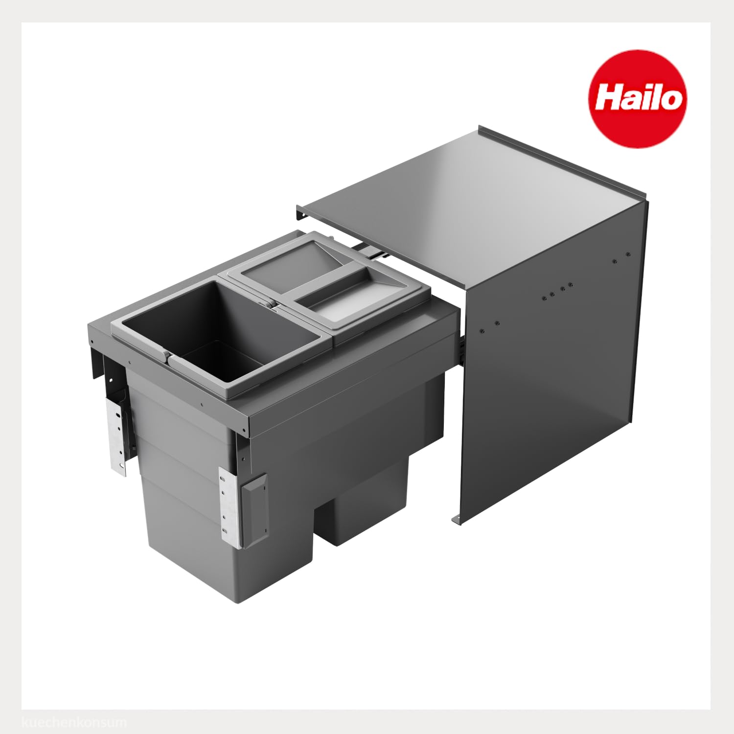 Hailo Abfallsammler 3608601 | Cargo Aqua Abfalltrennsystem für Spülenunterschrank | Trennung in 2x 13 Liter Inneneimer | außermittige Montagemöglichkeit | Dunkelgrau