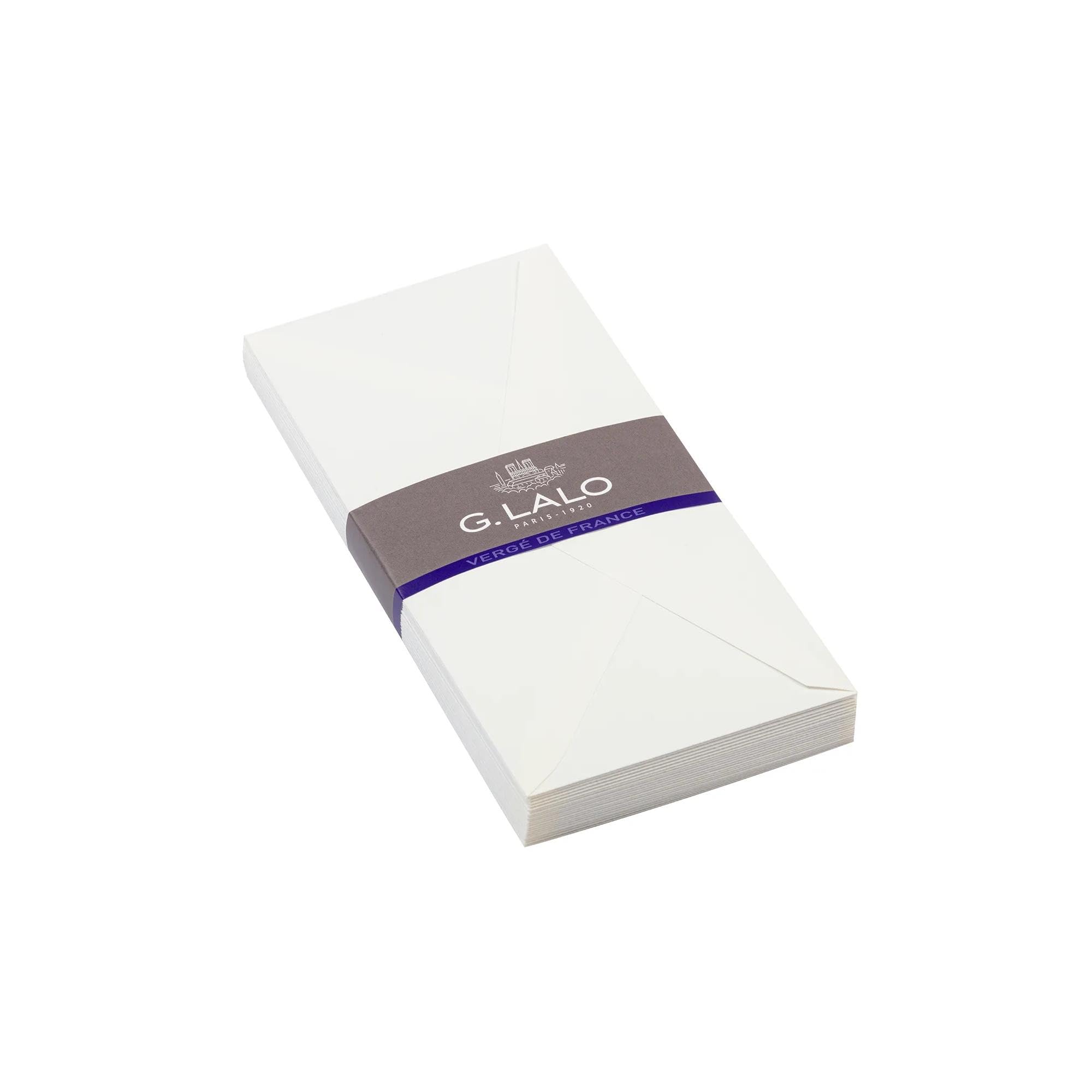 Clairefontaine Lalo 22700L - Un paquet de 25 enveloppes doublées gommées 11x22 cm, Vergé de France, Blanc