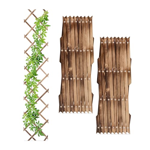Relaxdays Rankgitter ausziehbar, 3er Set, Rankhilfe Kletterpflanzen, 180x30 cm, Garten, Balkon, Terrasse, Holz, Geflammt