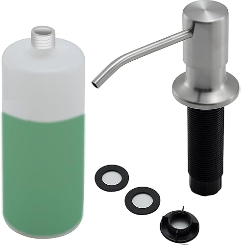 Miniatura 1 de Dispensador de jabón integrado para fregadero de cocina, cabezal de bomba de encimera de níquel cepillado de acero inoxidable, dispensador de loción