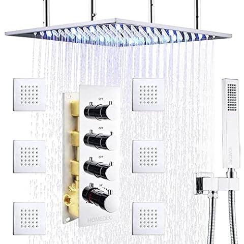 HOMEDEC LED Rain Shower System with High Pressure Body Sprays Brass Shower Faucet Mixer Combo, Can Run At Same Time & Flow Can Can Be Controlled (20inch-LED, Chrome) Cover