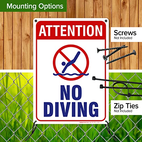 Attention No Diving Sign, 10" X 14" 0.40 Aluminum, Fade Resistance, Indoor/Outdoor Use, Usa Made By My Sign Center #TOP5