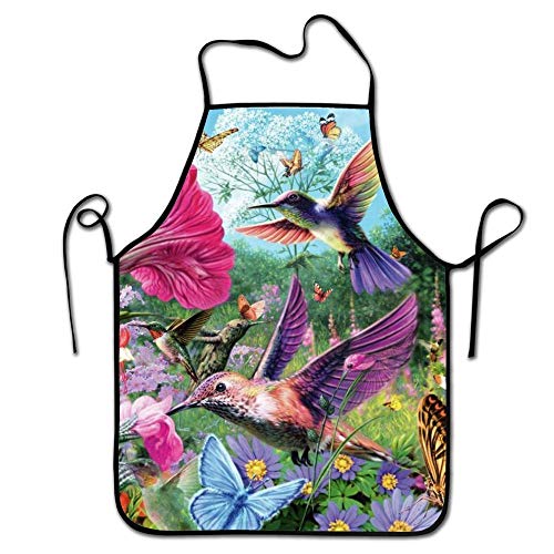 Liubajsdj Waist Adjustable Professional Apron Kitchen Hummingbird and Butterfly Men & Women Aprons Comfortable Perfect for Cooking Guide