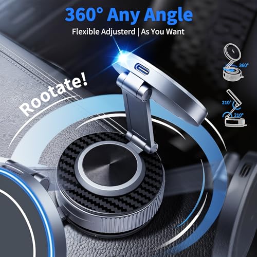 Image of Car Phone Holder,Cell Phone Automobile Chargers (15W Wireless),Magsafe Suction Cup Phone Mount,Universal 360 Dashboard Holder for Winshield & Center Console,Foldable Car Gadgets for iPhone & Android