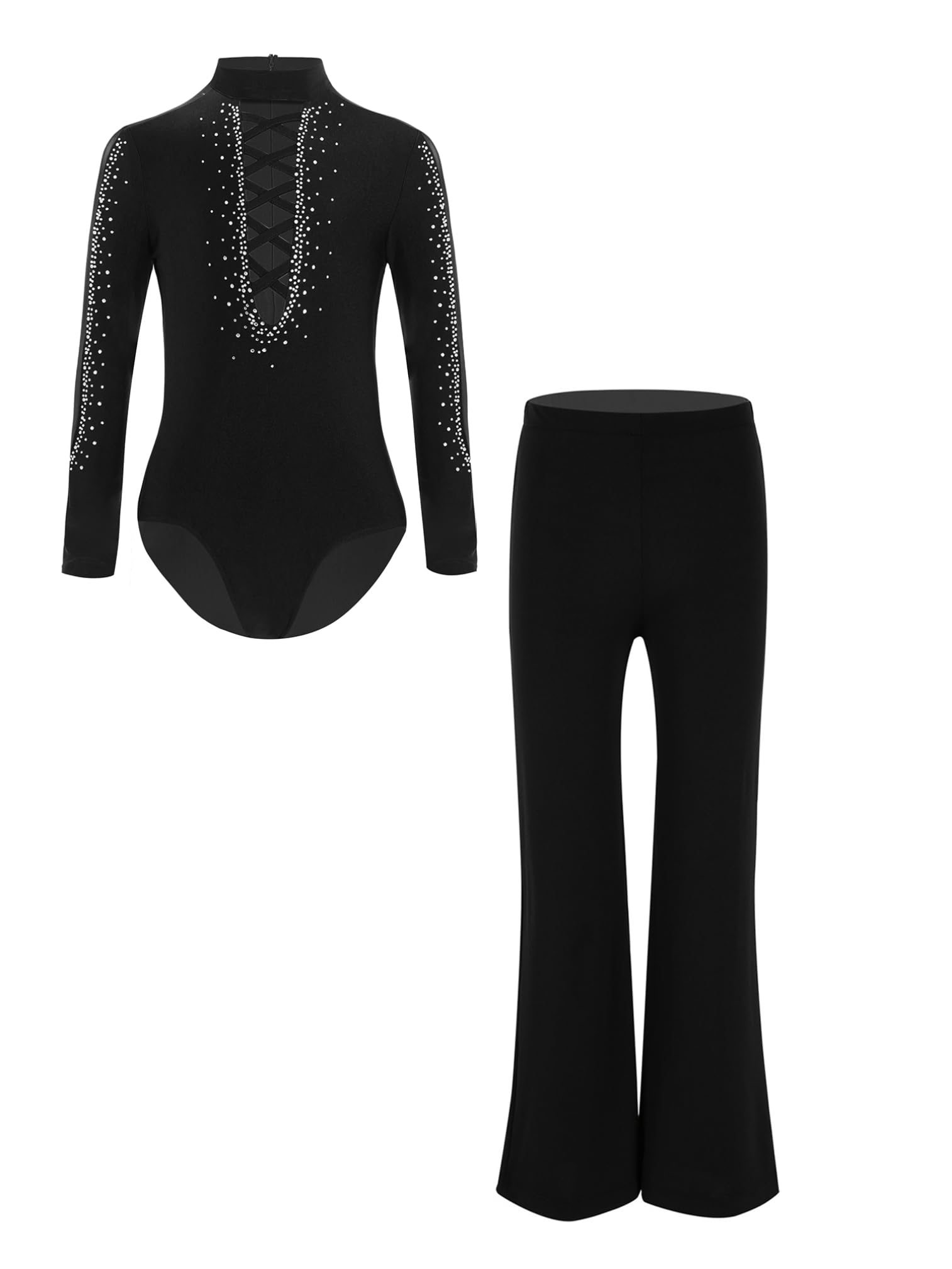 ranrann Camicia da Ballo Bambino con Strass Body Danza Classica Ragazzo Pantaloni Vita Alta per Latino Samba Rumba Balletto Tuta Pattinaggio Artistico Dancewear