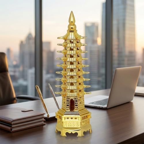 Image of Fengshui Education Tower for Academic Success & Best for Positive Energy Prosperity | Study Table Room Decor 10 Tower (Metal, Golden)