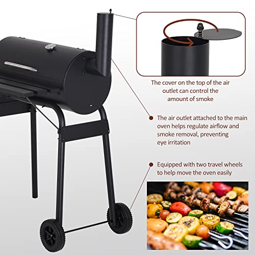 Charcoal Grills Outdoor Bbq Grill Offset Smoker With Wheels Side Fire Box Portable Barbecure Grill For Outdoor Cooking Backyard Camping Picnics,Black #TOP2