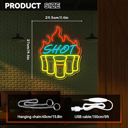 Image of Shot Neon Signs for Wall Decor, Bar Neon Sign, Dimmable Acrylic LED Lights for Home Bar Pub Club Bistro Man Cave Restaurant Party Decorations Gift