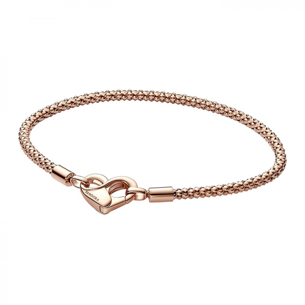 Pandora Moments Nietenketten-Armband, 14-karätig Roségold-vergoldet, mit Herzverschluss