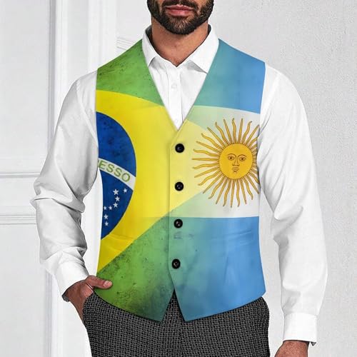 Brasil Argentina Flag Suit Vest for Men Slim Fit Sleeveless Jacket V Neck Business Waistcoat Button Up Dressy Top4