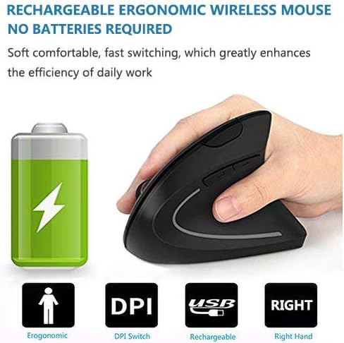 Miniatura 3 de Acedada Mouse ergonómico, mouse inalámbrico vertical, mouse Ergo óptico recargable, 80012001600 DPI, 5 botones para laptop, escritorio, PC, MacBook,