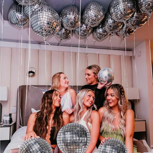 Image of 6pcs Retro Disco Theme Decorations Ball Balloons for Party Decor Party Decorations for 70s 80s 90s Themed (Pack Of 6, Silver)