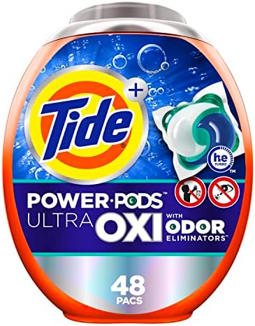 Tide Ultra OXI Power PODS with Odor Eliminators Laundry Detergent Pacs, 48 Count, For Visible and Invisible Dirt