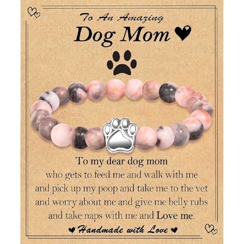 Dog Mom Gifts for Women Dog Gifts for Dog Lovers with Gift Message Card Natural Stone Dog Mom Charm Bracelets Healing Crystal Beaded Stretch Bracelet for Mothers Day Christmas Birthday -style 1