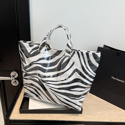 Bolso tote de PVC con estampado de rayas para mujer, grande, ideal para el trabajo, la playa o la piscina, con diseño informal y estampado de letras miniatura 7