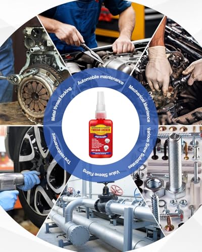 Image of Thread Lock Red 1.69 Fl oz /50 ml, Threadlocker High Strength, Thread Locker for Nuts, Bolts, Fasteners and Metals, Anaerobic Curing Screw Glue to Prevent Loosening (Red (Permanent))