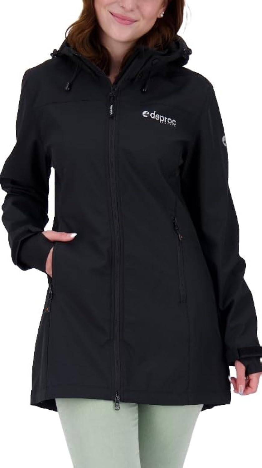 DEPROC A.C.T.I.V.E Kurtka softshell Kobiety Damski Lekki Płaszcz Softshellowy, Krótki Płaszcz Z Kapturem, Kurtka Softshellowa, Kurtka Przejściowa Cavell Long II