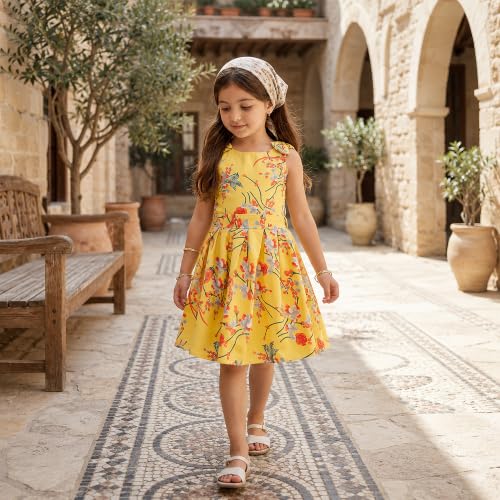 Image of Miss Lavish London Kid Dress for Girls, Shoulder Bow Printed Party Dress, Summer Dress for Girls, Kids Printed Dress for Birthday, Vacation, Wedding & Festival Girls Dresses