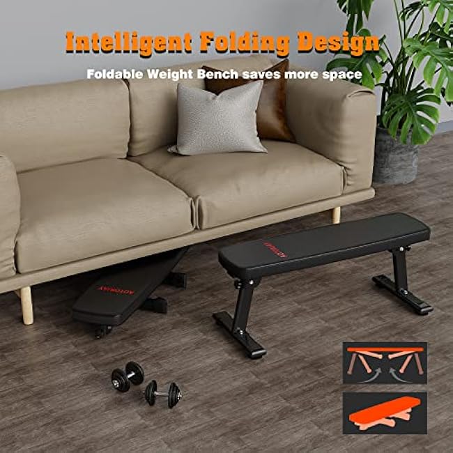 Weight Bench Folding Workout Bench with Carrying Handle Flat Home Training Multiuse Fitness Bench