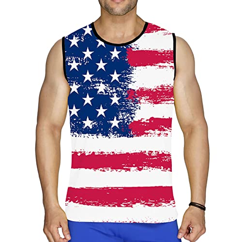 Pbtto Men's Patriotic American Flag Tank Tops 4Th July Retro Patriotic Usa Stripes And Star Shirts Sleeveless Vest #TOP1
