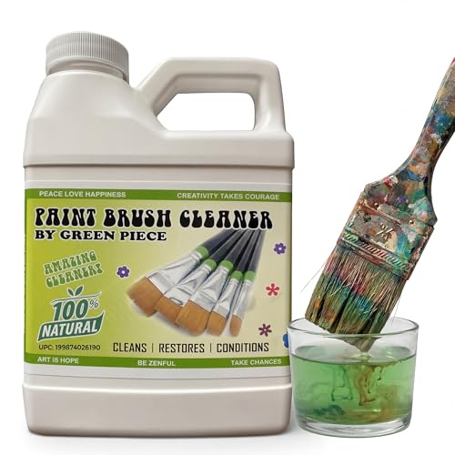 Green Piece® Paint Brush Cleaner & Restorer – 100% Natural, Non-Toxic Formula – Made in USA – Cleans Wet or Dry Paint – Safe for Hands – Works on Acrylic, Latex, Oil & Shellac – 18 Oz