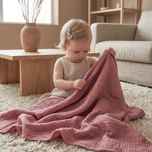 Image of Muslin Swaddle Blankets for Newborn, 4 Pack Breathable Soft Receiving Blanket, Large 38 x 40 inches Swaddle Wrap Burping Clothes, Essentials Infant Shower Items, Toddler Gift (Sweet Pink)