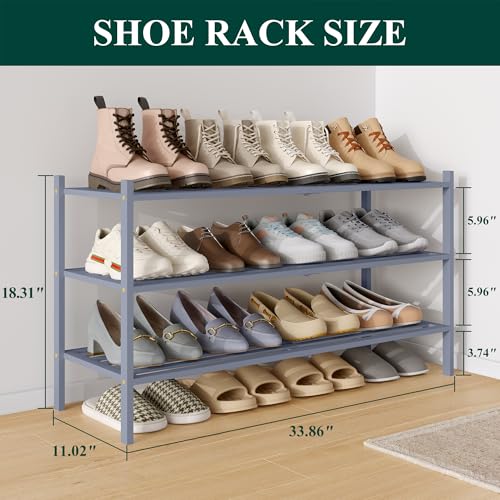 Image of Smiry Bamboo Shoe Rack, 5 Horizontal Slats, 3 Tier - 33.9 inch Wide, Grey