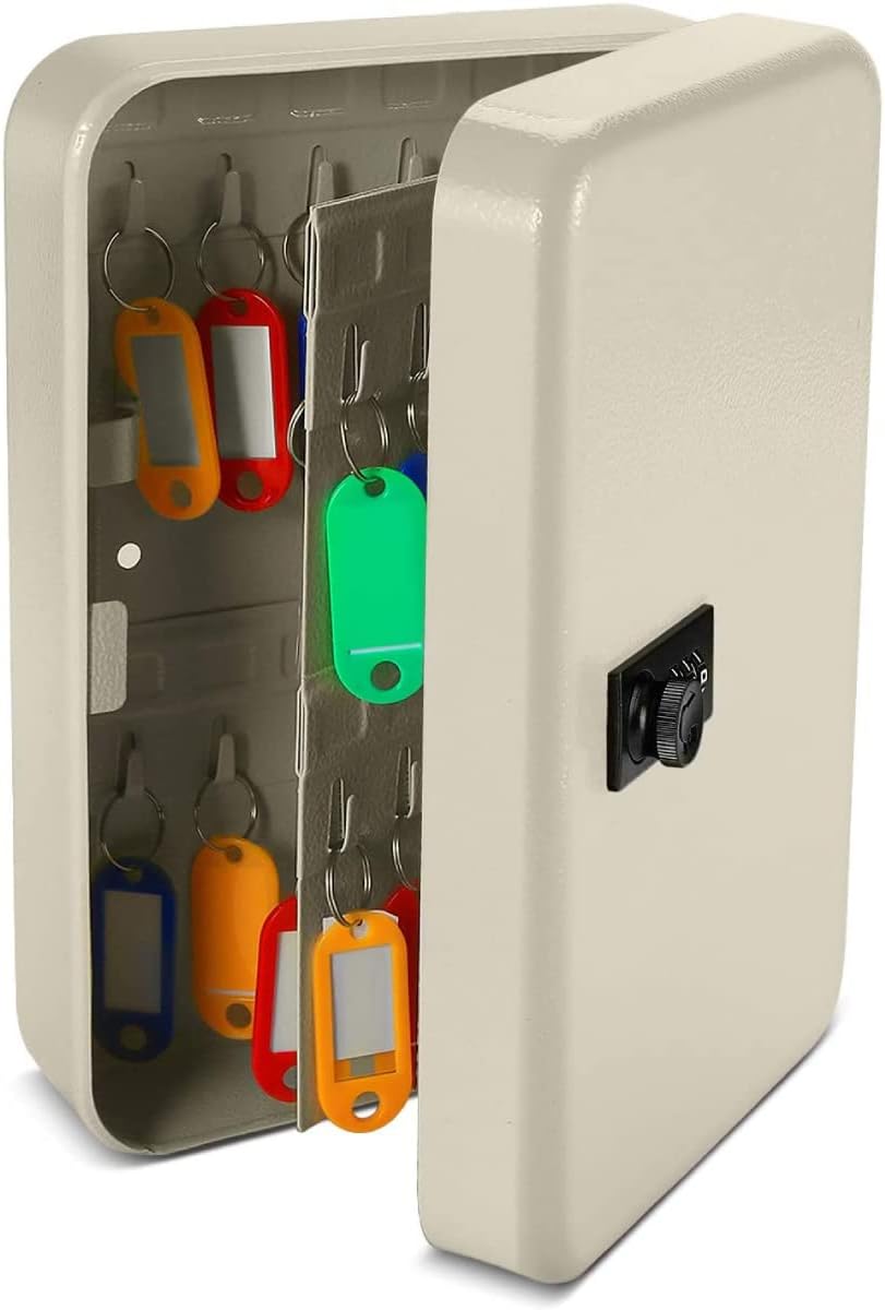 oddpod™ 48 Keys Numeric Lock Metal Wall-Mount Security Key Box & Safe Cabinet with Key Tags - White