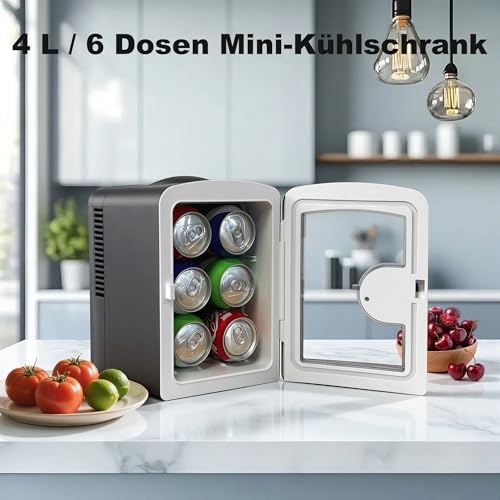 Iceblue Mini-Kühlschränke, winziger Kühlschränke mit Blickfenster, 4L / 6 Dosen Hautpflege Kühlschränke für Schönheit & Getränke, Kleiner Kühler für Zuhause, Auto, Geschenke (Schwarz)
