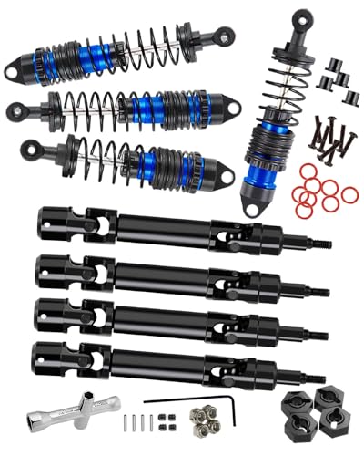 RCMYou RC Shock Absorber & Drive Shaft Upgrades Part for 1/10 Arrma Granite/Senton 4x4 3S Blx Mega 550/Vorteks 3s blx,4PCS Front Rear RC Big Bore Shocks/Axles CVD,Navy Blue