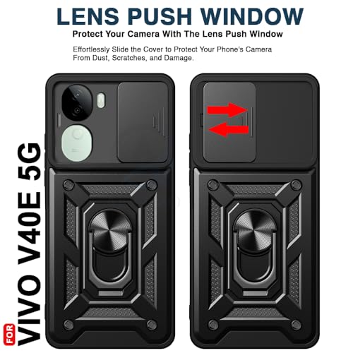Image of AESTMO Tough Armor Vivo V40E 5G / iQOO Z9S 5G Bumper Back Case Cover | Ring Holder & Sliding Camera Shield Cover | 360 Degree Protection Back Case Cover for Vivo V40E 5G / iQOO Z9S 5G (Black)