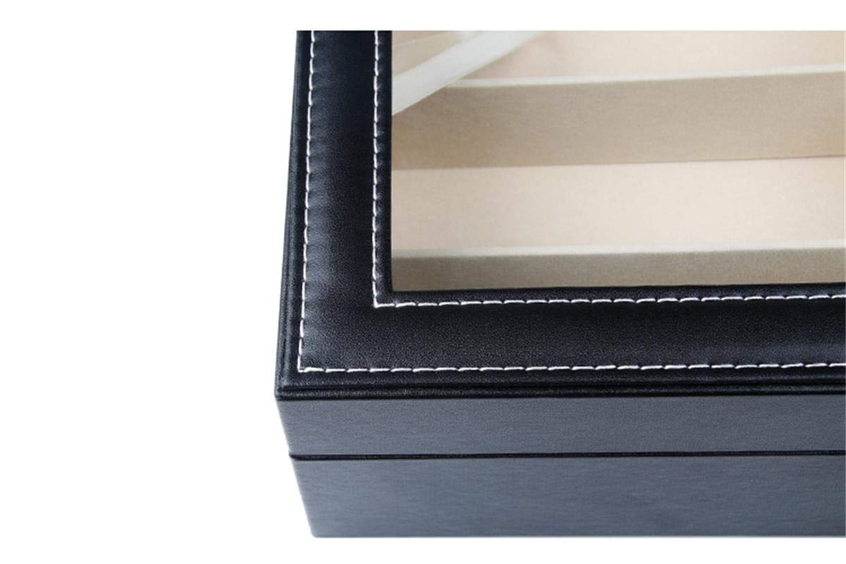 Tebery Scatola per 8 occhiali, con vetrina in vetro, in similpelle, per occhiali da sole, occhiali, gioielli, colore nero, 33,7 x 24,5 x 8,4 cm