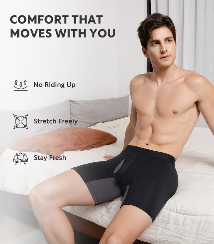 DAVID ARCHY Men’s Boxer Briefs with Breathable Mesh Crotch, Modal Underwear, Moisture-Wicking, Soft Waistband, 4 Pack - Image 5