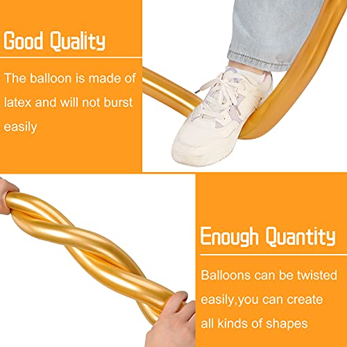 Image of Skylety 50 Pieces Long Balloons 260 Twisting Animal Metallic Latex Balloons DIY Modelling for Birthday Wedding Engagement Magic Anniversary Festival Party Decoration(Golden)