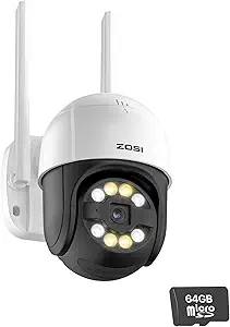 ZOSI 2K WiFi Pan/Tilt Security Camera with 64GB SD Card,3MP Plug-in Home Outdoor IP Cam,Person Vehicle Detection,2 Way Audio,Color Night Vision,Floodlight Siren,5X Digital Zoom,IP66 Weatherproof asin的图片