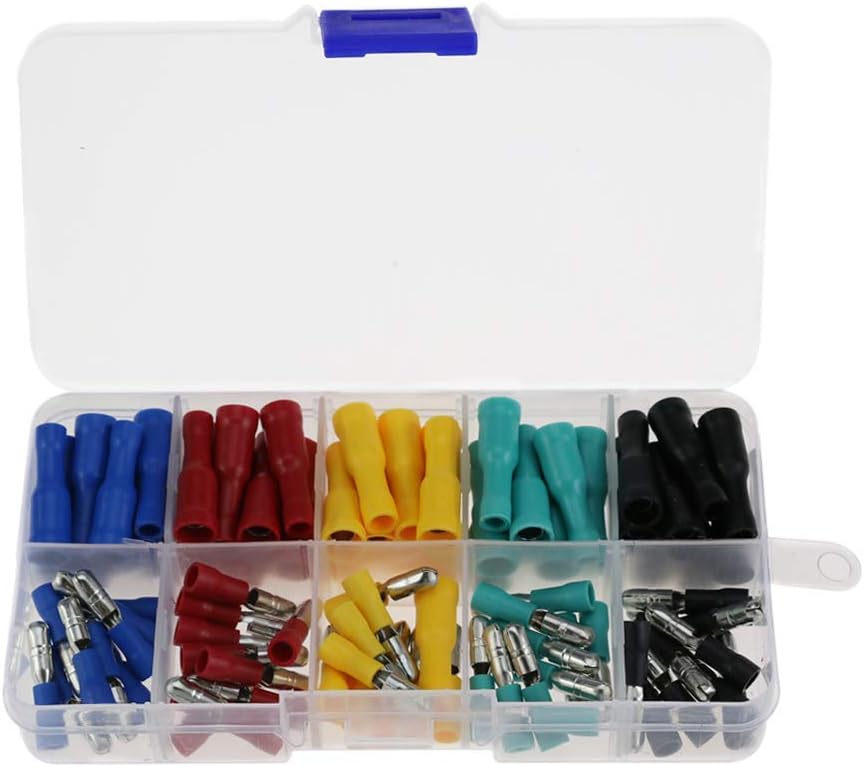 Bullet Butt Connectors, 100Pcs 22-16 AWG Assorted Insulated Female & Male Bullet Butt Wire Crimp Connector Terminals Assortment Kit