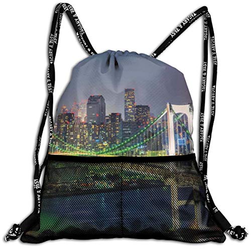 AZXGGV Drawstring Backpack Rucksack Shoulder Bags Gym Bag Sport Bag，Tokyo Skyline with Tokyo Tower and Rainbow Bridge Tokyo Japan Night Scenery View