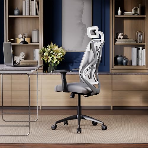 Image of Wakefit Gravita Ergonomic Office Chair for Work | 3 Year Warranty | Multi-Lock Seat Slider and Recline | Soft Armrest with 3D Adjustability| Strong Nylon Base | 8+ Hours of Comfort| White and Grey