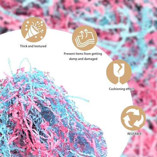 Image of Zankubom 1 /2LB Crinkle Cut Paper Shred Filler Great for Gift Wrapping, Basket Fillers, Birthday, Gift Wrapping, Anniversary, Valentine's Day Christmas Party Decor Filling Supplies Pink Blue