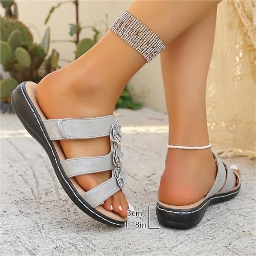 2025 Women's Floral-Embellished Slip on Sandals, Comfortable Low Wedge Slides with Arch Support for Wide Feet, Plus Size3