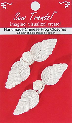 Sew TrendzVision Trims Handmade Chinese Frogs Button Closures-White-Pineapple Design - 2 Pairs/pk.